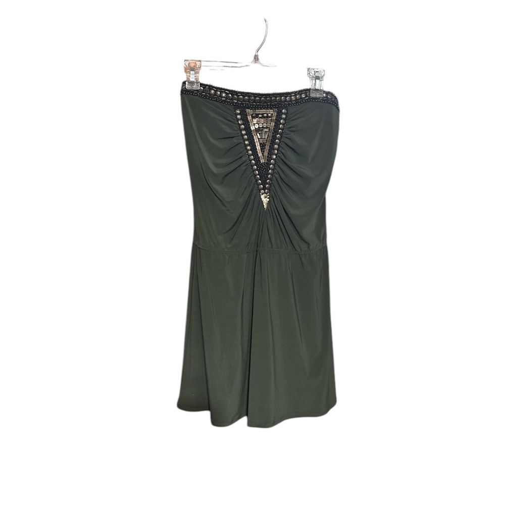 Bisou Bisou Elegant Green Strapless Dress with Beaded Detail size 4
